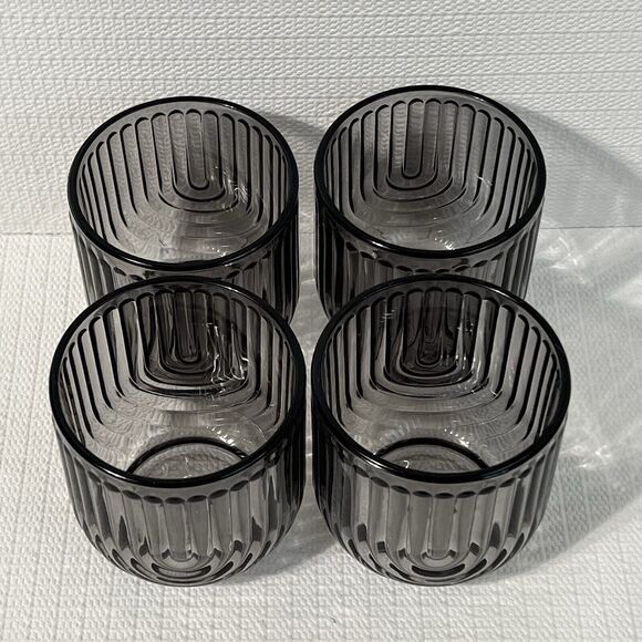 Gatsby ART DECO Set of 4 On The Rocks Smoky Gray Glasses Bar 11oz 325ml Apollo - Picture 5 of 13